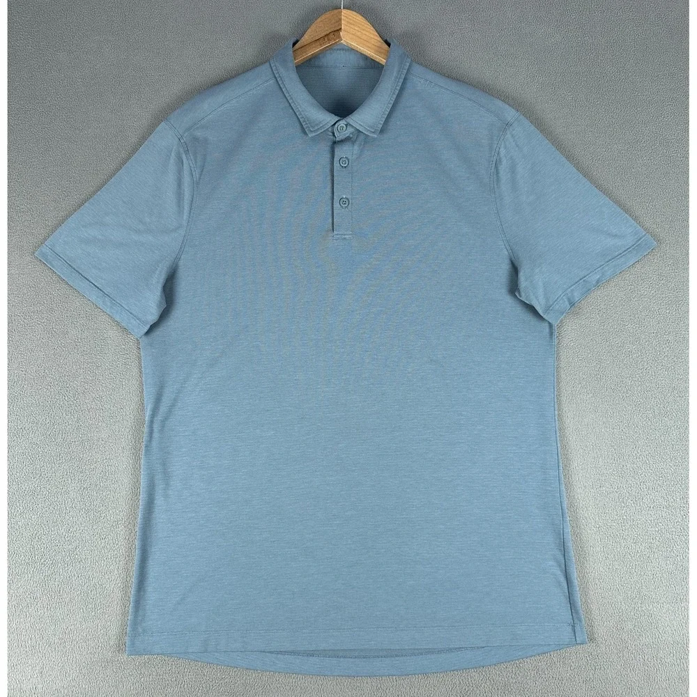 Lululemon Polo Shirt Mens Large Blue Evolution Performance Smart Casual Golf